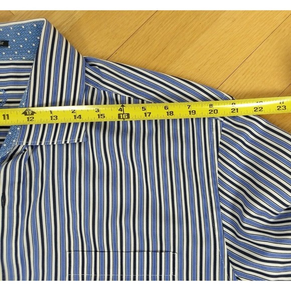 BUGATCHI UOMO Striped Button Down XXL Dress Shirt Flip Cuff Blue Long Sleeve - Picture 13 of 14